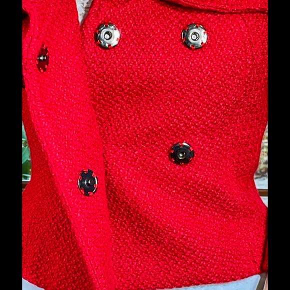 ▪️NWT▪️ALBERTO MAKALI▪️Red & Black Jewel Button Wool Blend Bouclé Blazer Jacket - Picture 5 of 7